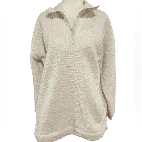 NWT aerie women's oversized Sherpa size xs im cream color quarter zip - Picture 1 of 5